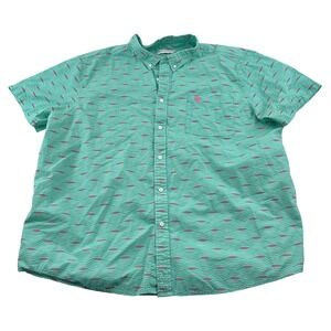 Southern Proper Mens Green‎ & Pink Patterned Button-Down Shirt XXL Short Sleeve